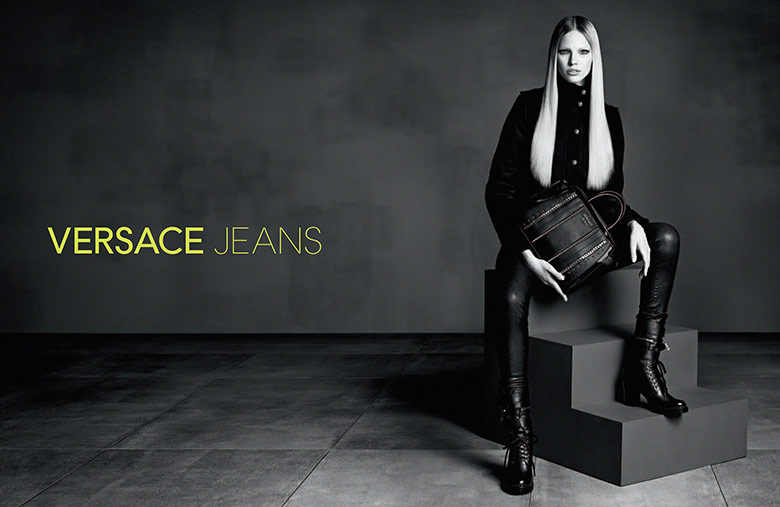 Tag of VERSACE JEANS clothing. VJ is an Italian luxury fashion