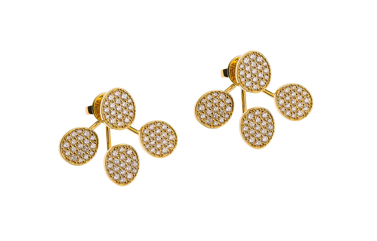 Guzema Tetra Flat Earrings with diamonds in yellow gold