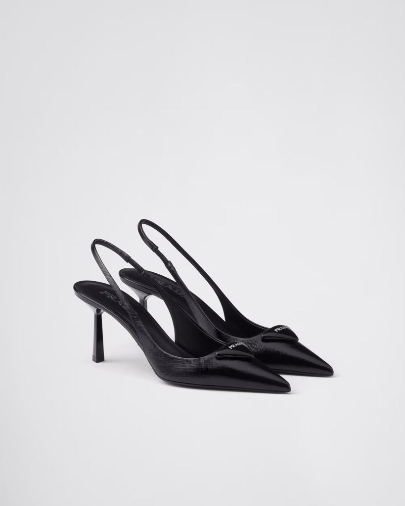 Prada Saffiano patent leather slingback pumps