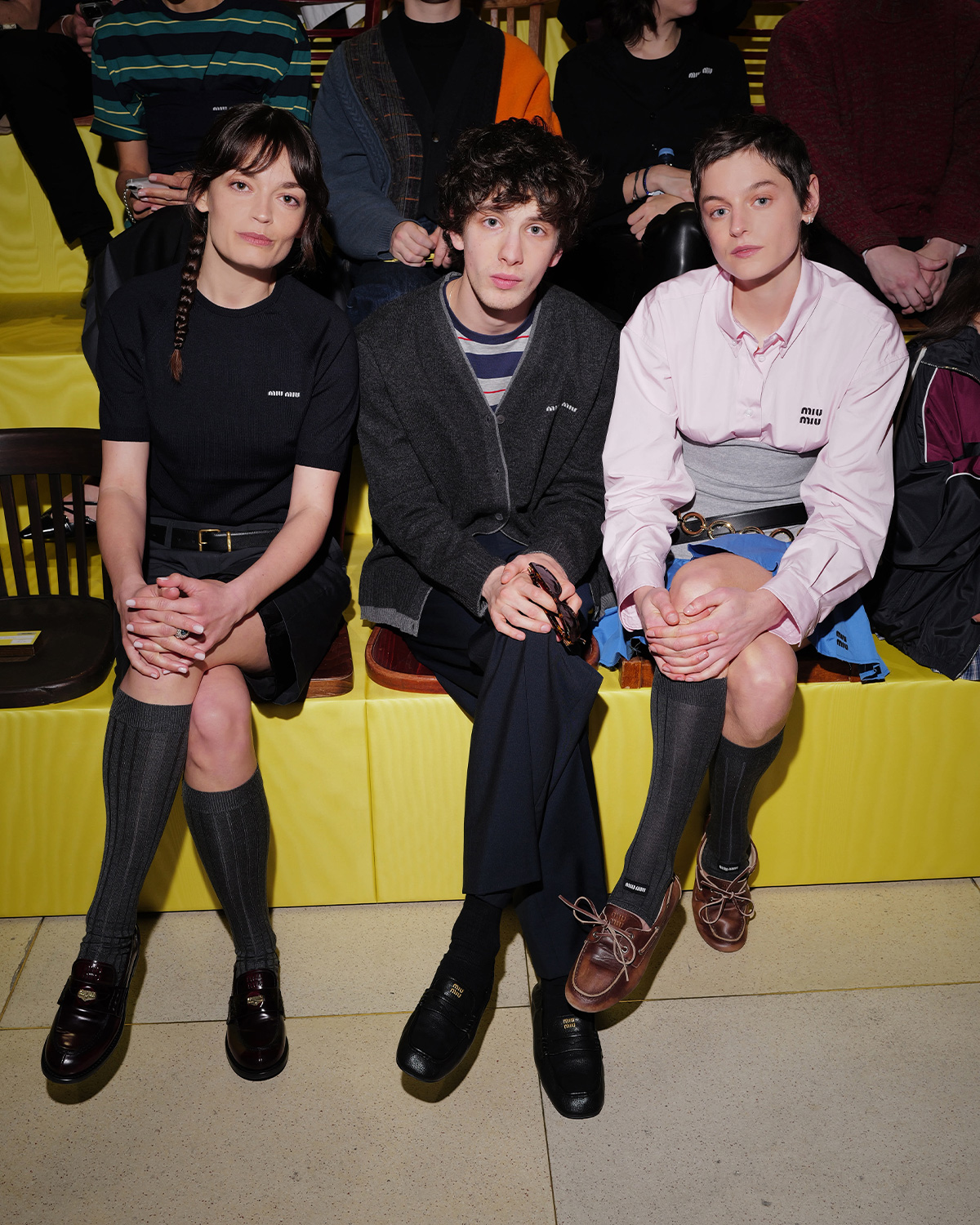 Emma Mackey, Mark Eydelshtheyn, Emma Corrin | Courtesy of Miu Miu