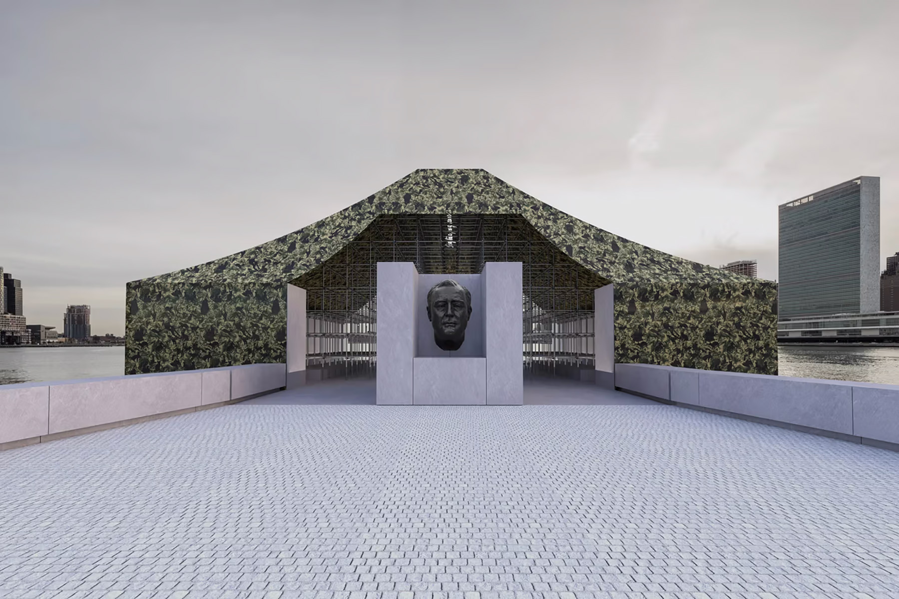 Ai Weiwei, Camouflage, 2025. Rendering of installation looking southwest | Source: Ai Weiwei