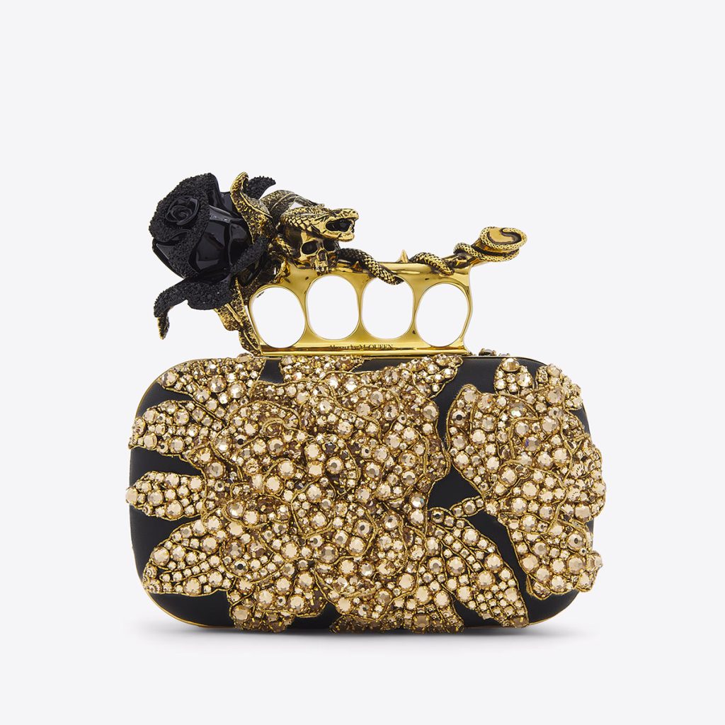 Alexander McQueen Rose & Snake Knuckle Clutch in Black/gold