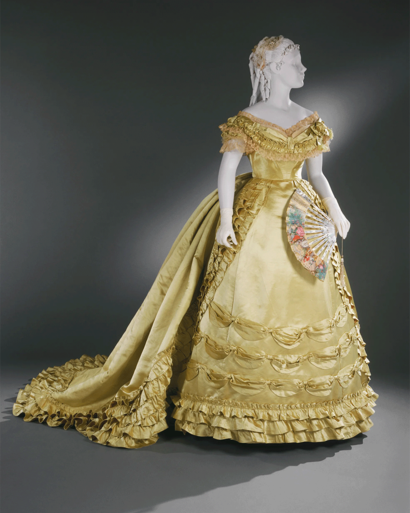 Evening Bodice and Skirt, c. 1866-68. Silk Satin with Lace and Tulle. © 125th Anniversary Acquisition. Gift of the Heirs Of Charlotte Hope Binney Tyler Montgomery, 1996, Philadelphia Museum Of Art