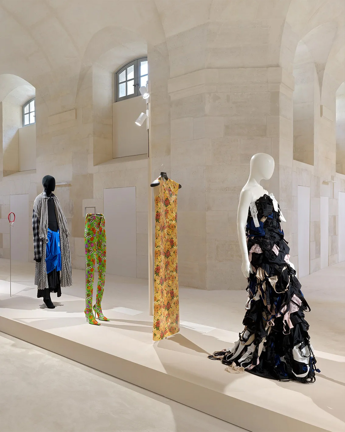 Key pieces from Demna’s decade at Balenciaga including the winter 2025 bra gown and the summer 2017 pantashoes | Source: Balenciaga