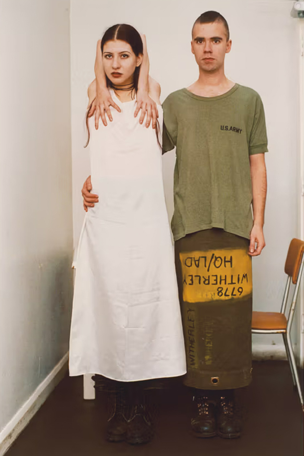 Suzanne & Lutz, white dress, army skirt (1993) by Wolfgang Tillmans | Source: Centre Pompidou